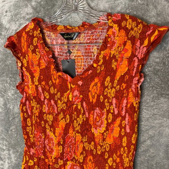 Women Colorful Floral 90s Retro Hippie Boho Girly Smocked Tiered Maxi Dress L - Picture 3 of 14